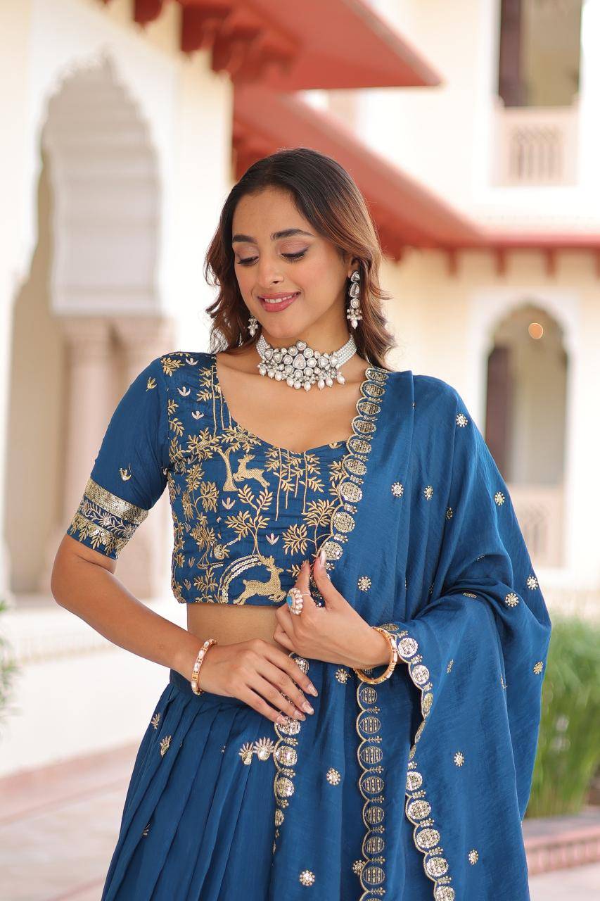KA 5062 Vichitra Silk Blue Bridal lehengha choli wholesalers in India